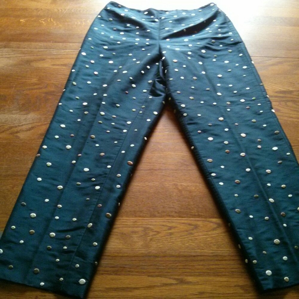 Retro NWOT Pure Silk Navy Confetti Dot Pants Size 4